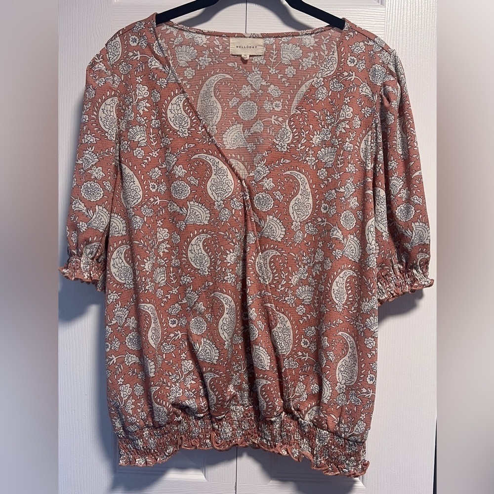 Women's Melloday Paisley Short Sleeved V Neck Blouse